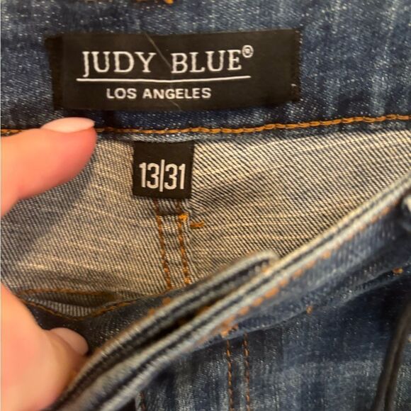 Judy Blue Rainbow Stitched Skinny Jeans Blue Distressed - Picture 7 of 9